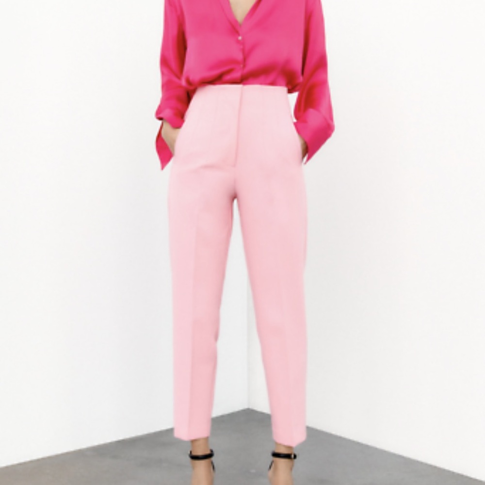 ZARA Medium Pink High-Waisted Straight Leg Trousers